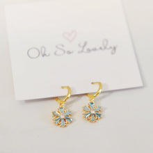 Elsa Blue crystal snowflake huggie hoops