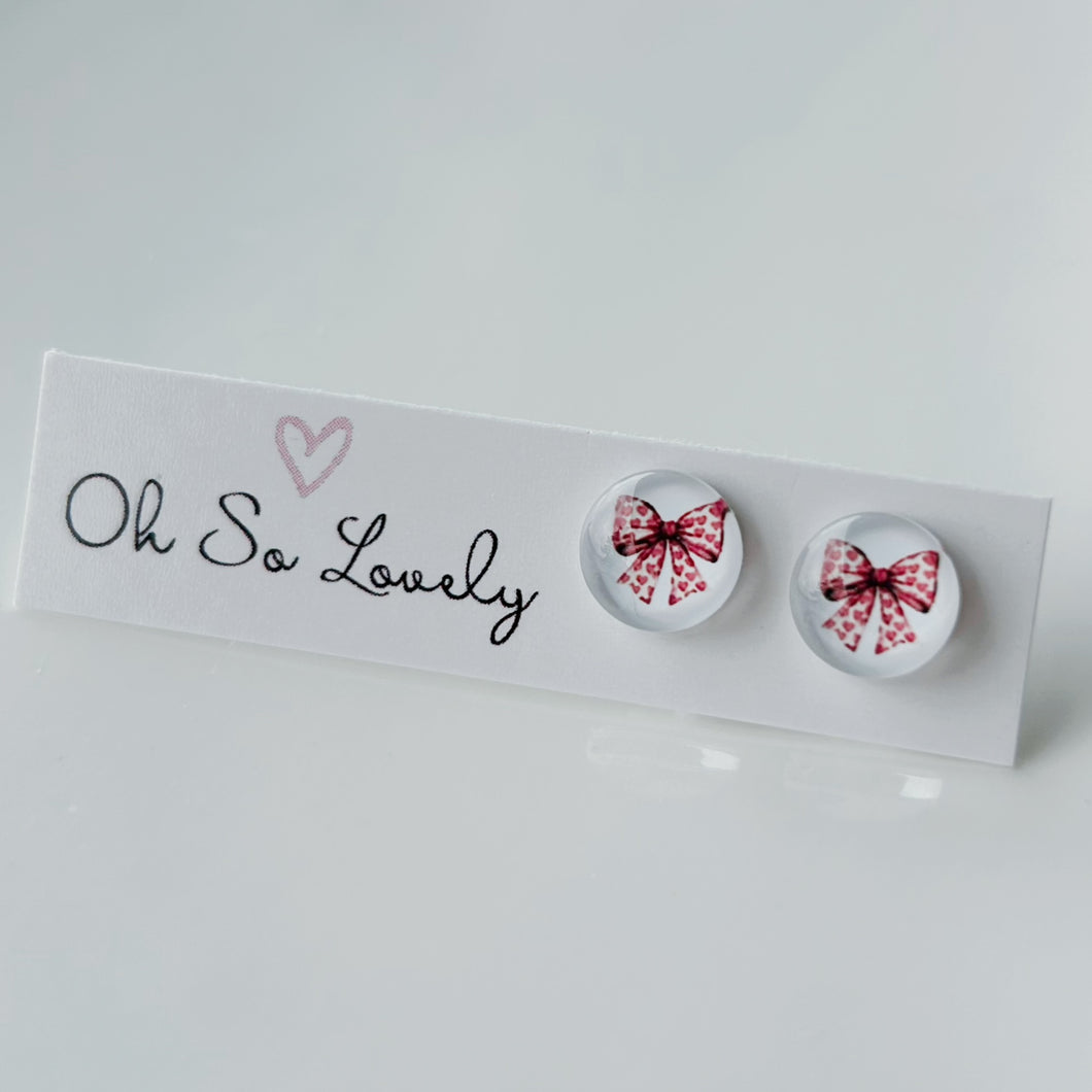 Pink Bow Stud Earrings