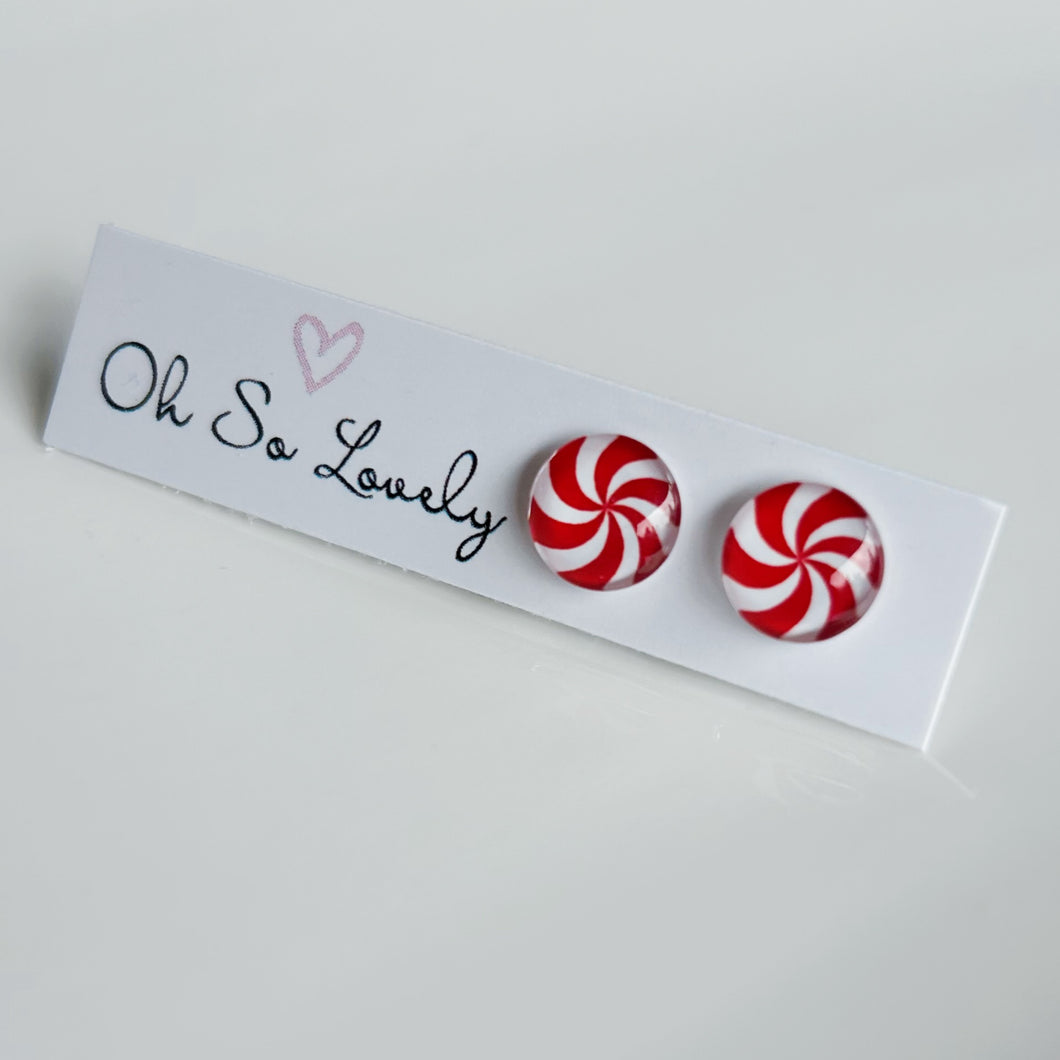 Red Candy Swirl Stud Earrings