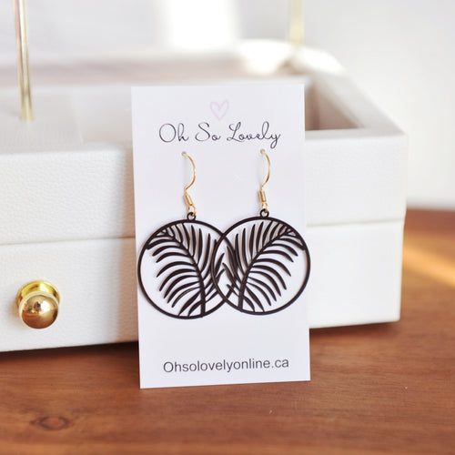 Noor Black Tropical Leaf Drop Earrings 