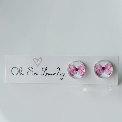 Spring Pink Butterfly Stud Earrings