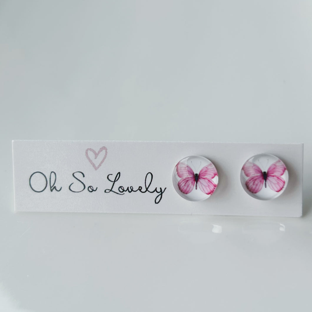 Spring Pink Butterfly Stud Earrings