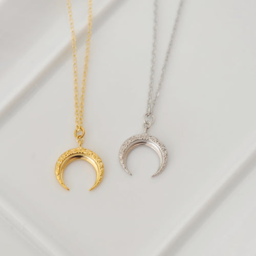 Floral Crescent Moon Necklace 