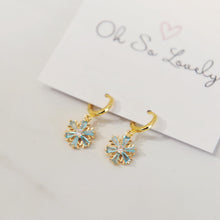 Elsa Blue crystal snowflake huggie hoops