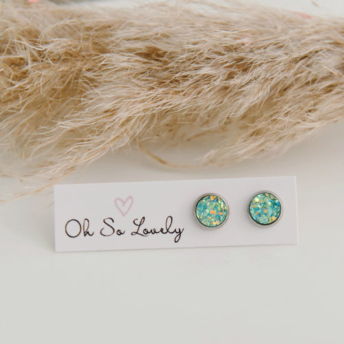 Light Turquoise Druzy Stud Earrings