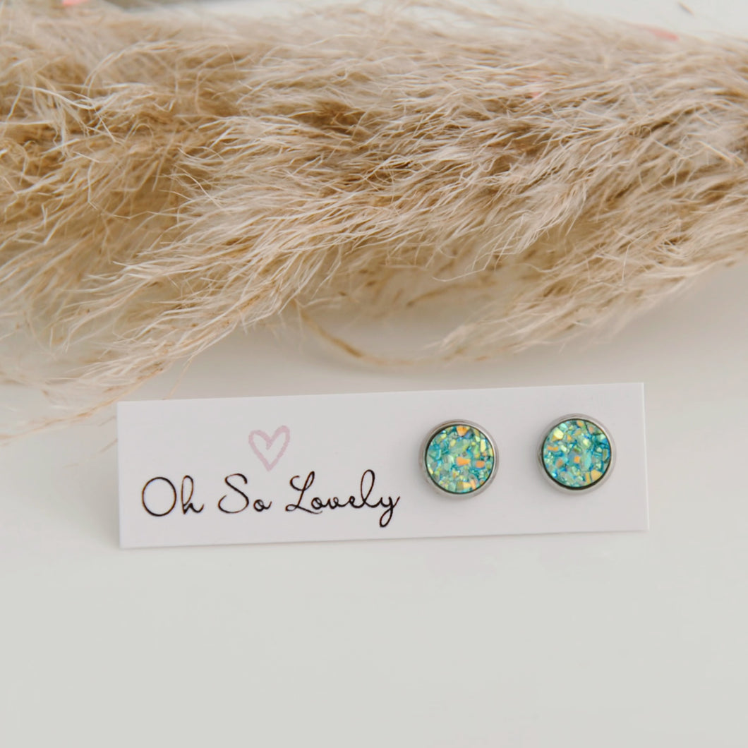 Light Turquoise Druzy Stud Earrings