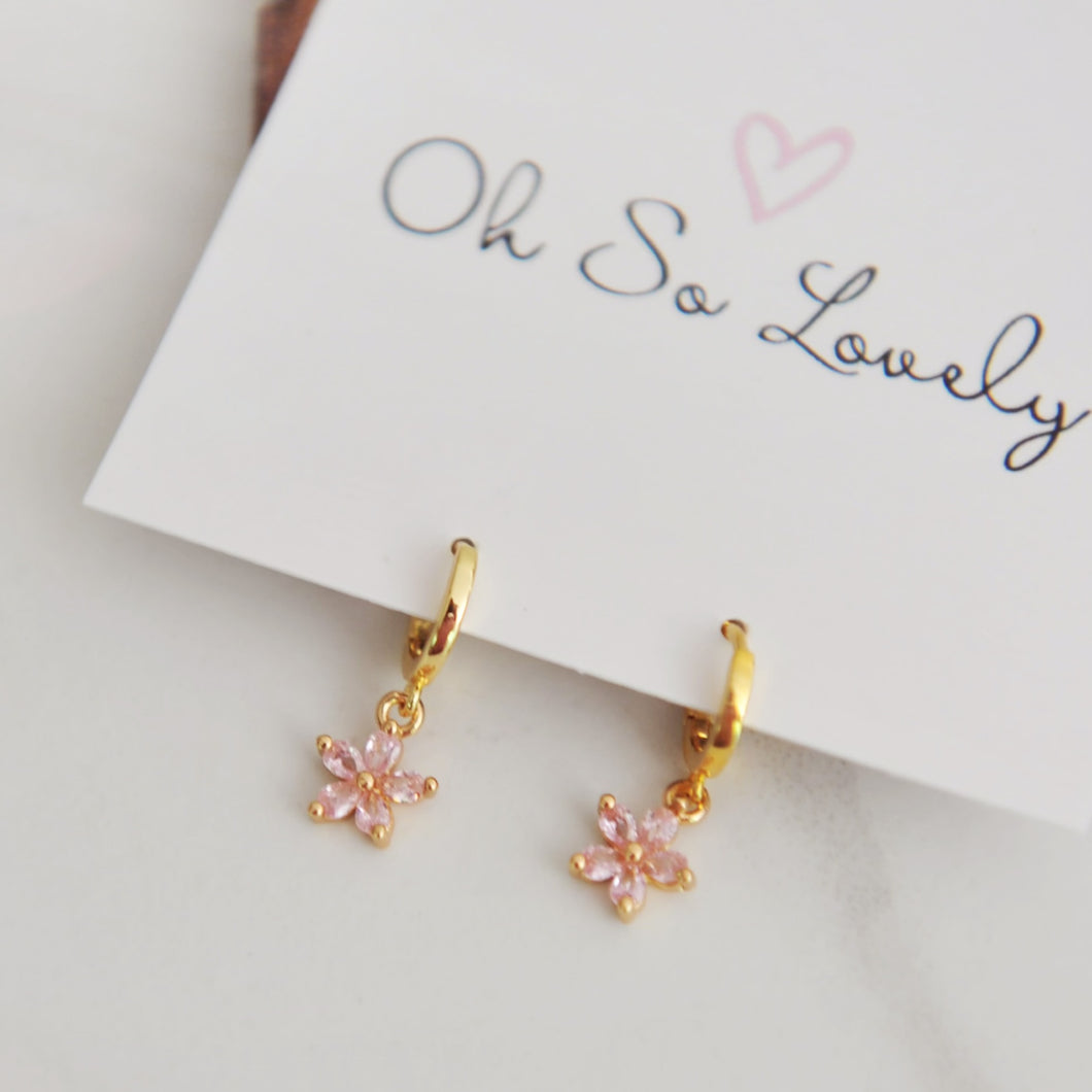 Aurelia Pink Flower Huggie Hoops
