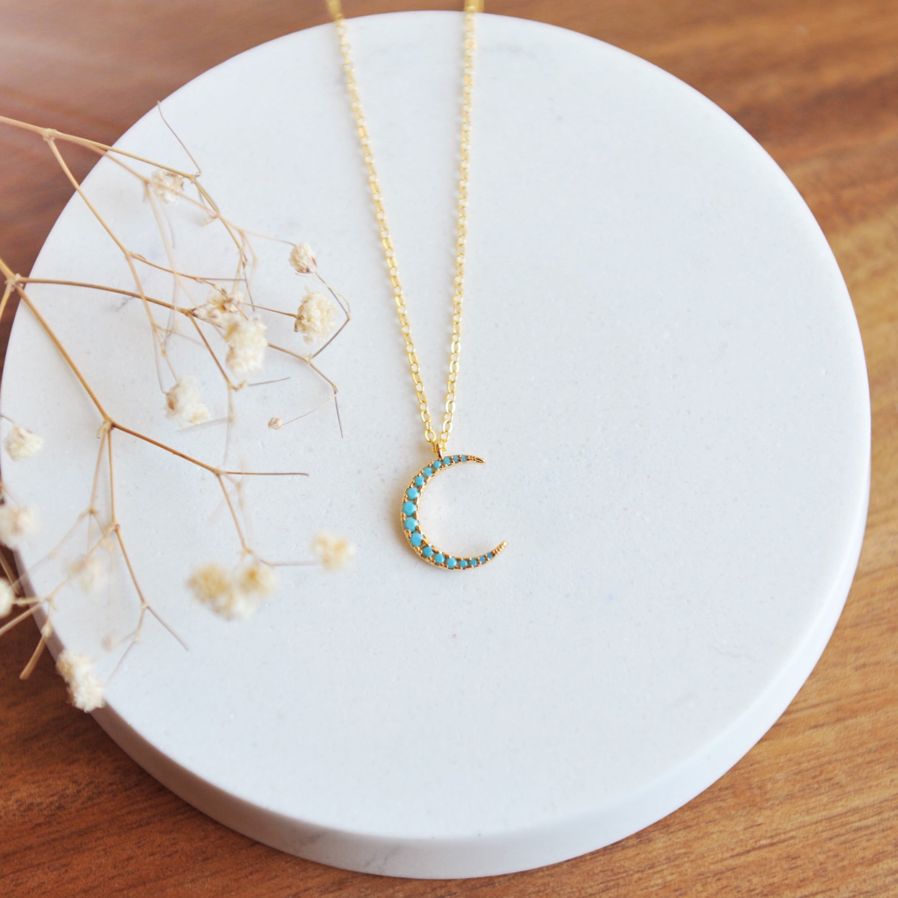 Turquoise crescent clearance moon necklace