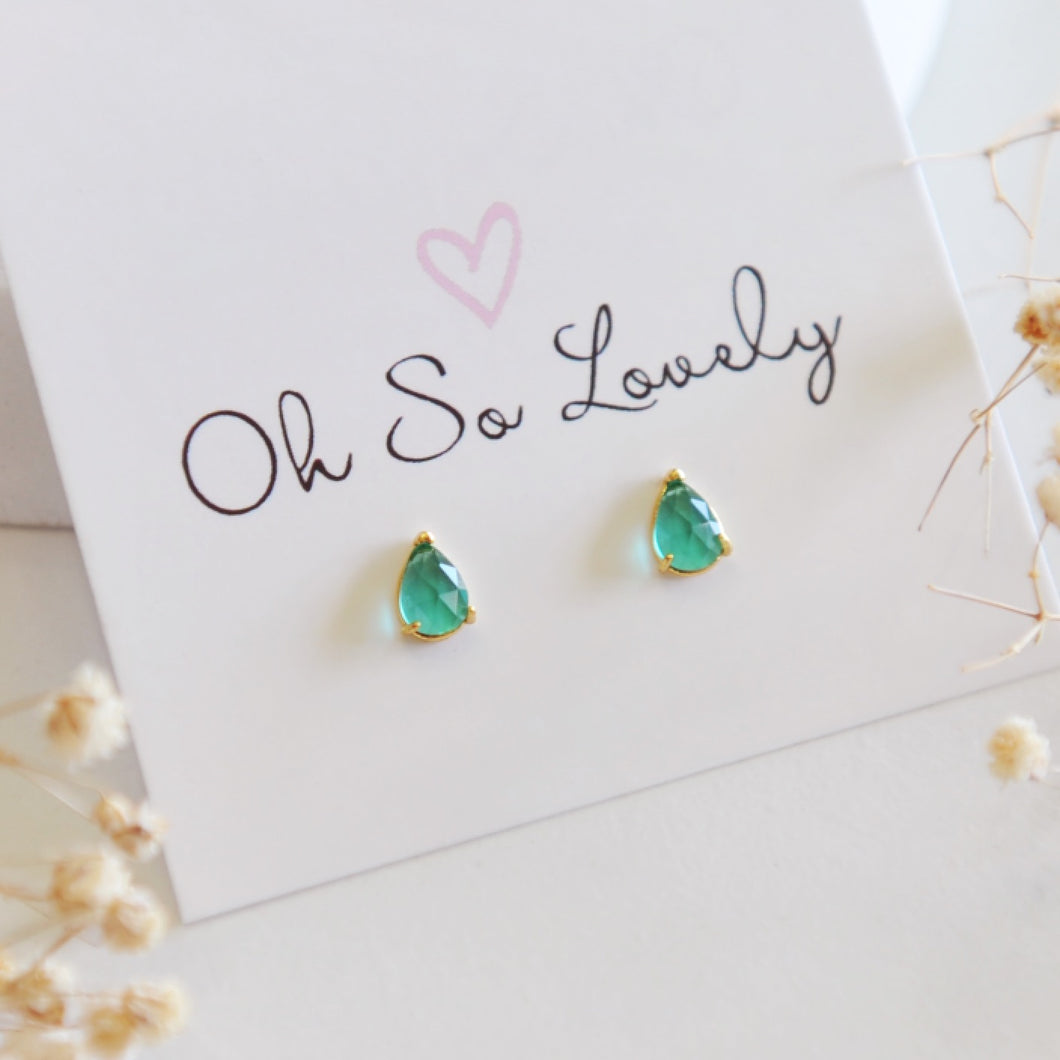 Emerald Teardrop Studs