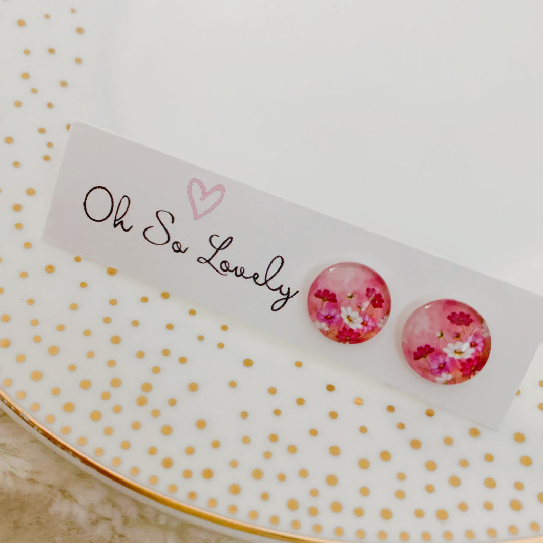 10mm pink flowers earrings