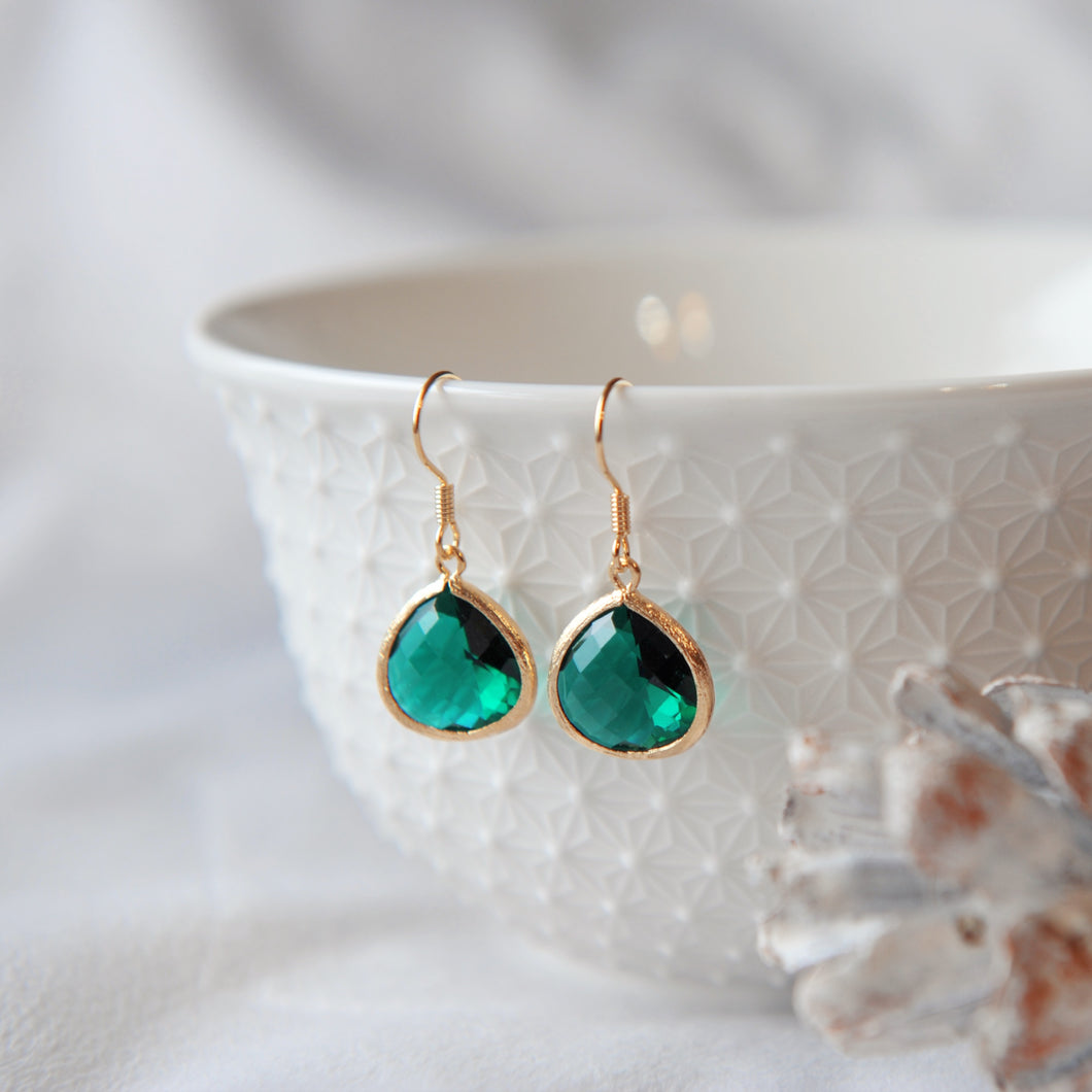 Emerald glass earrings