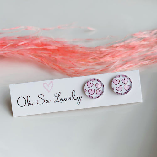 Pink Heart Glass Photo Studs