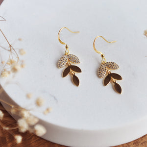BIANCA Pretty Dangle Leaf Earrings with cubic zirconias
