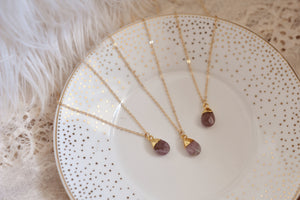 Amethyst Faceted Water Drop Necklace