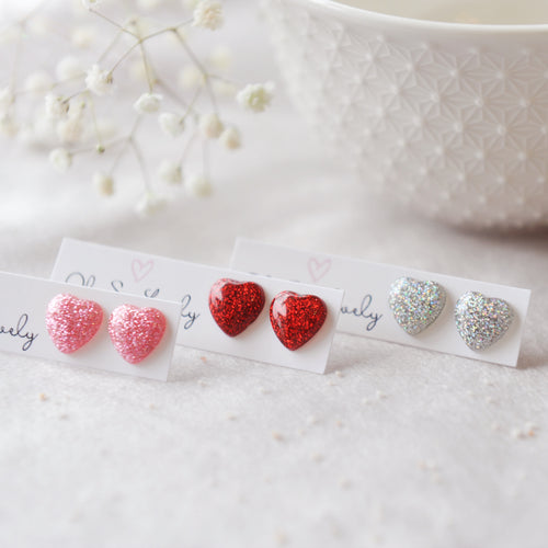 Glitter Heart Stud Earrings